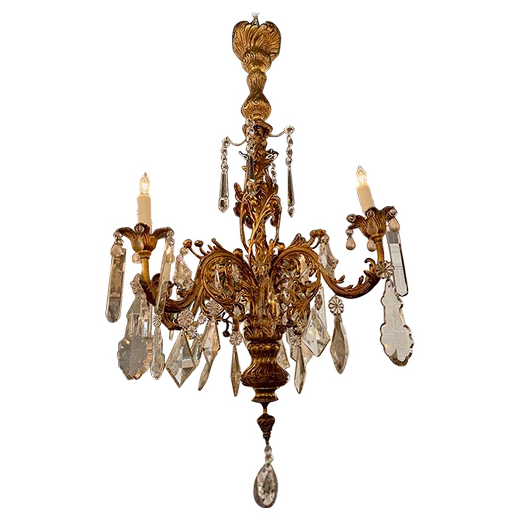19th Century Italian Bronze and Crystal Chandelier