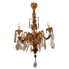 Antique 19th Century Italian Bronze and Crystal Chandelier