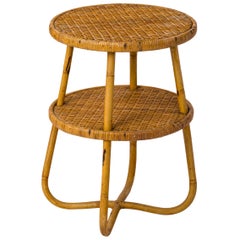Two Tiered Rattan Gueridon w. Crossed Legs - France 1960's