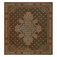 Antique Early 19th Century Handmade Brown Wool Floral French Aubusson Rug