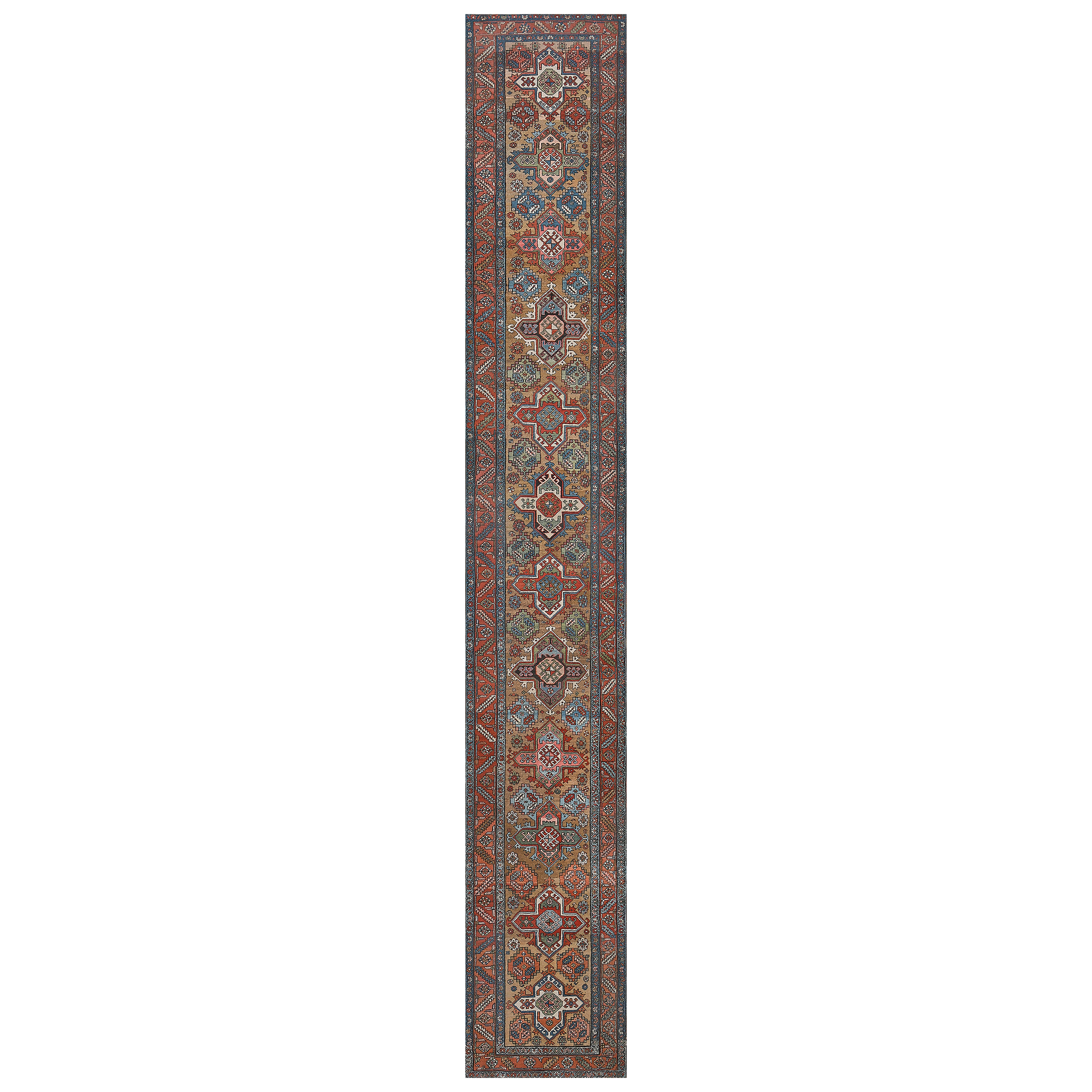 Handwoven Antique Camel-Brown Wool Persian Heriz Runner