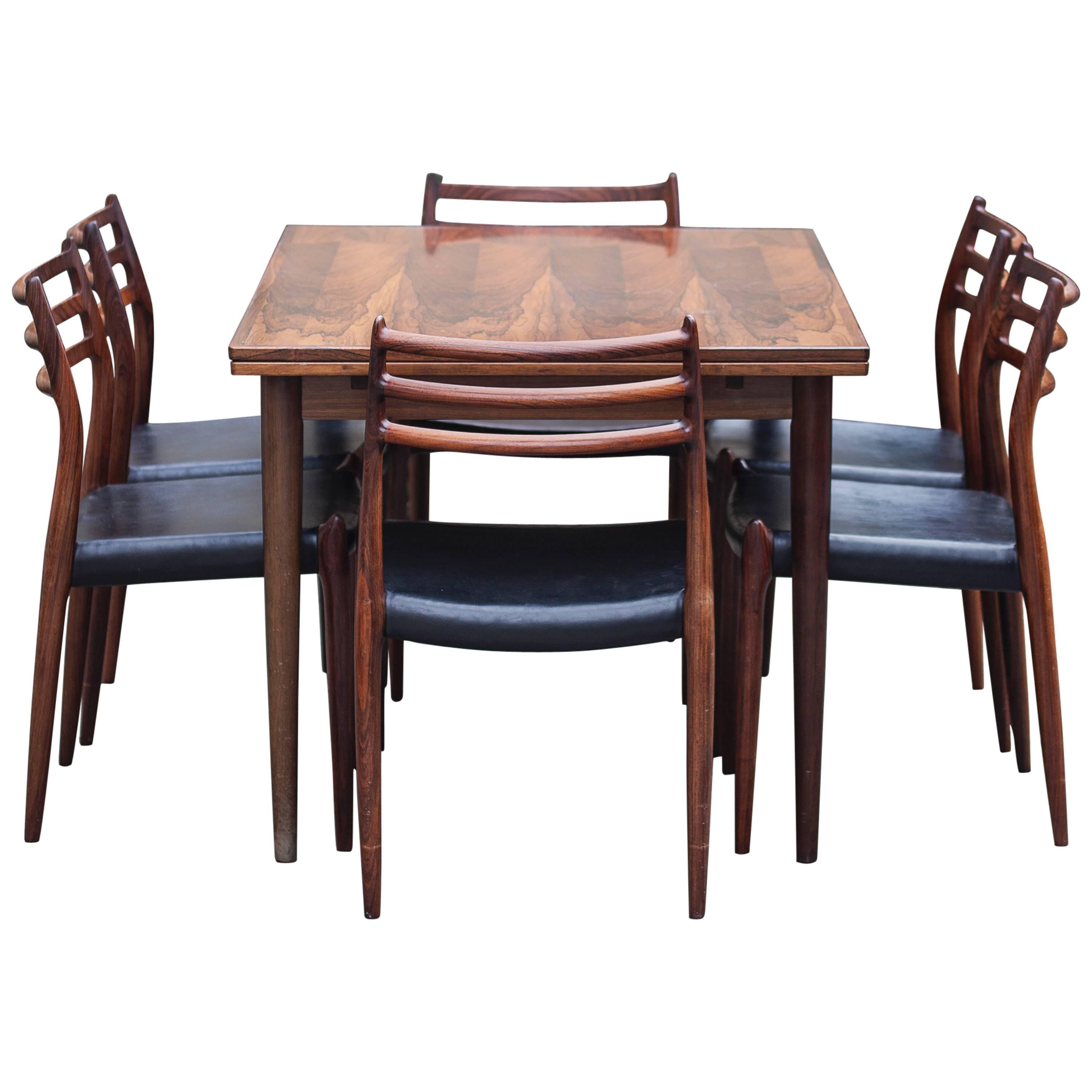 Niels Otto Møller Danish Rosewood Dining Room Set with Six Chairs