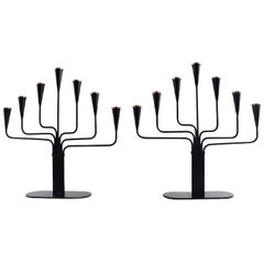 Pair of Ystad Metall, Gunnar Ander Seven-Armed Candelabras in Metal, 1970s