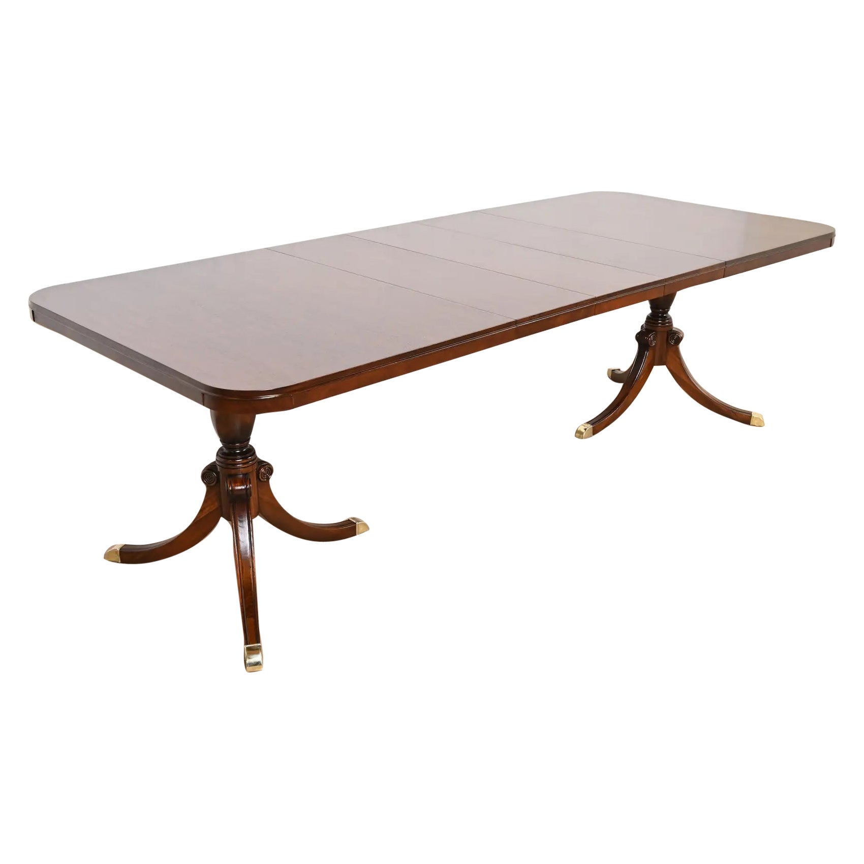 Mesa de Comedor Extensible de Caoba Georgiana Drexel con Doble Pedestal, Reacabada