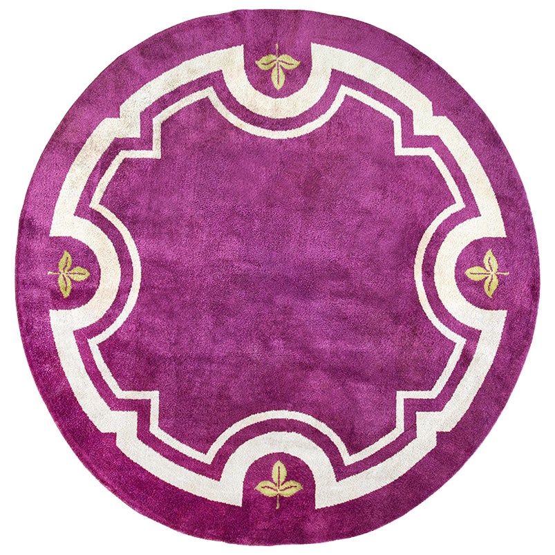 Early 20th Century Round French Art Deco Carpet 9' 2" x 9' 2" For Sale