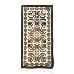 Handcrafted Native American Navajo Rug in Brown, Cream and Turquoise