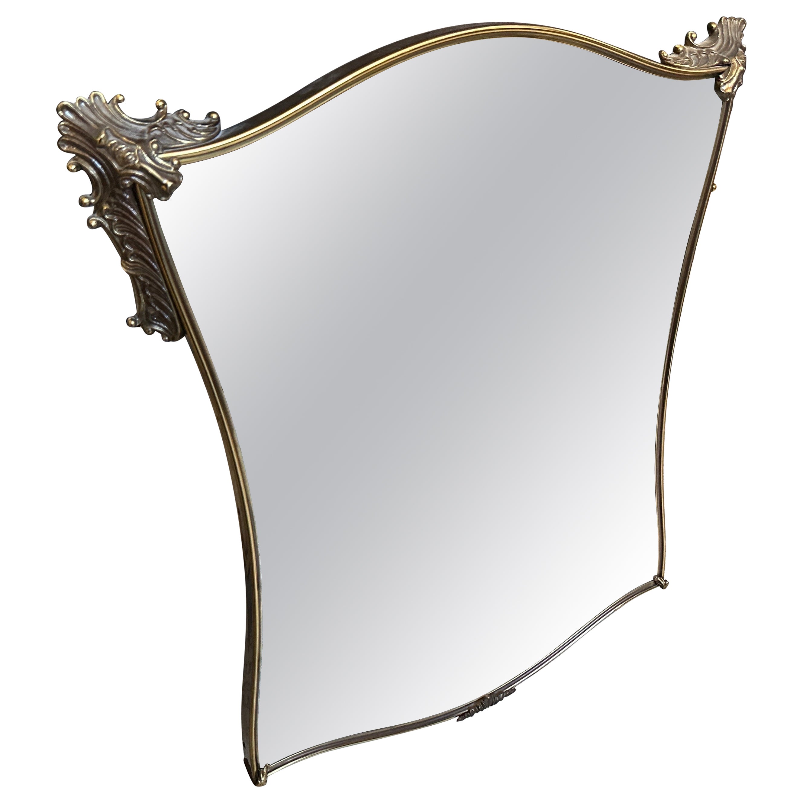 1950s Gio Ponti Style Mid-Century Modern Brass Italian Wall Mirror