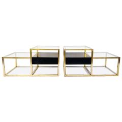 Pair of Italian Brass Side Tables with Drawers