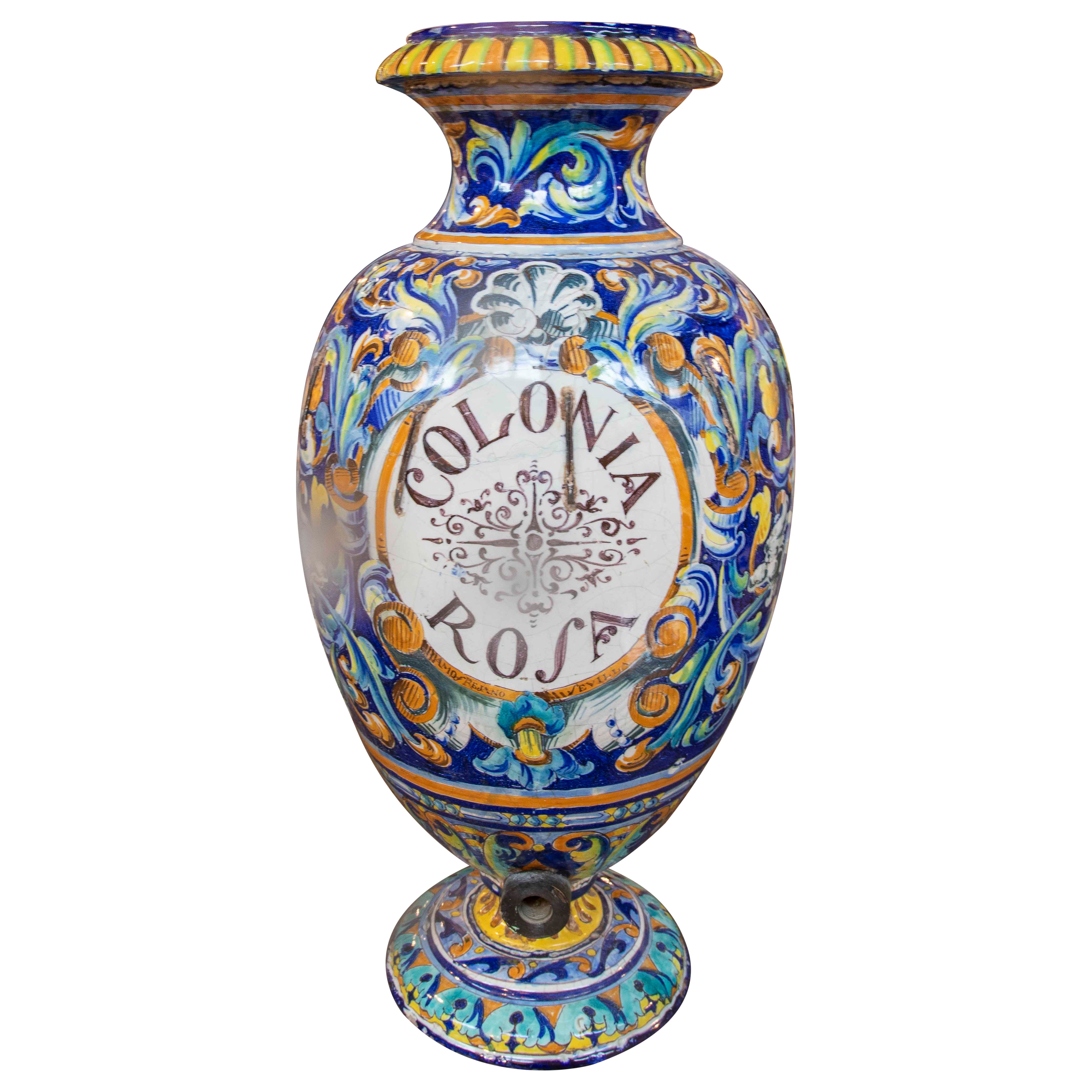 1850s Albarelo Triana-Enamelled Ceramics, “Colonia Rosa”, Italian Renaissance