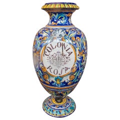 Antique 1850s Albarelo Triana-Enamelled Ceramics, “Colonia Rosa”, Italian Renaissance