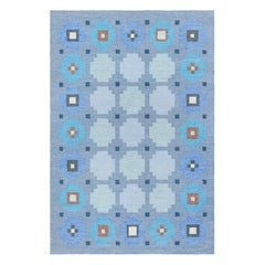 Doris Leslie Blau Schwedischer Geometrischer Blauer Flachgewebe-Teppich