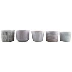 Five Upsala-Ekeby Ceramics Flowerpots/ Plant Pots with Different Patterns, 1960s