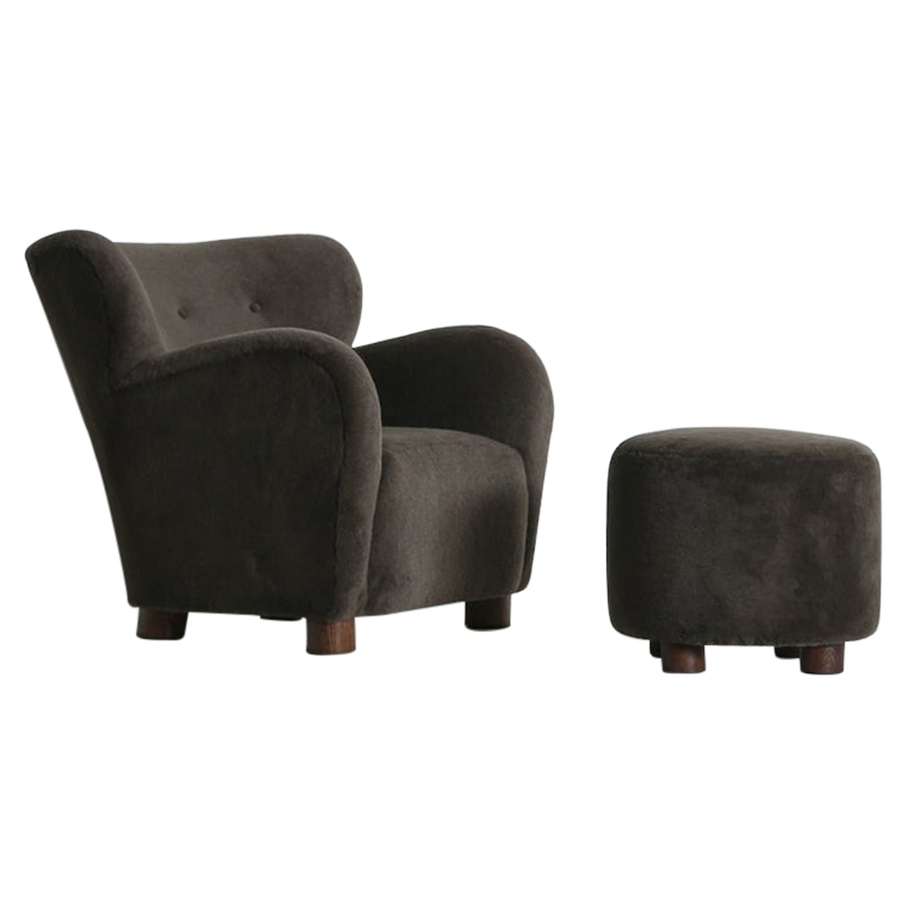 A Lounge Chair / Armchair and Ottoman, Upholstered in Pure Alpaca