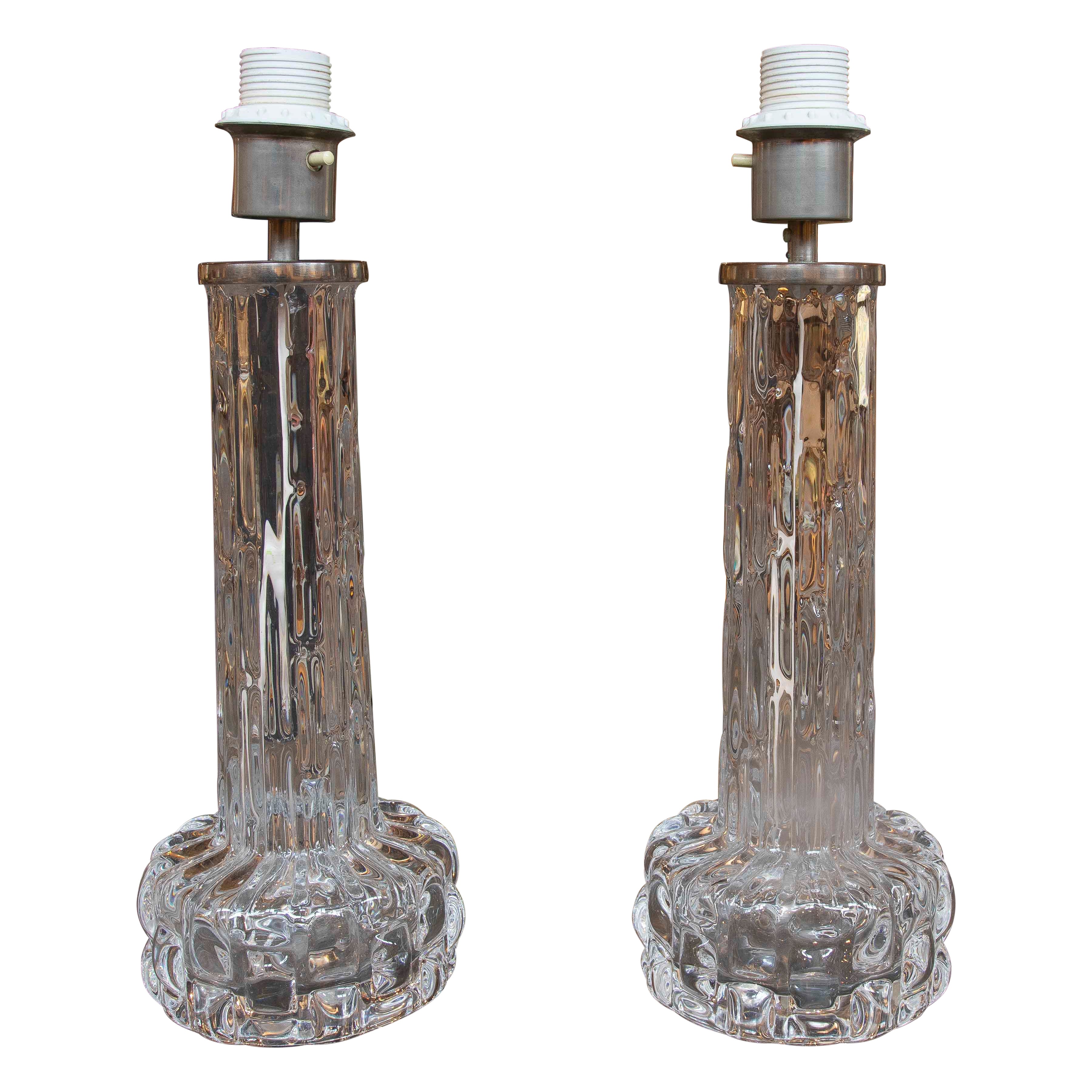 1970s Pair of Cut Glass Table Lamps by Carl Fagerlund for Orrefors
