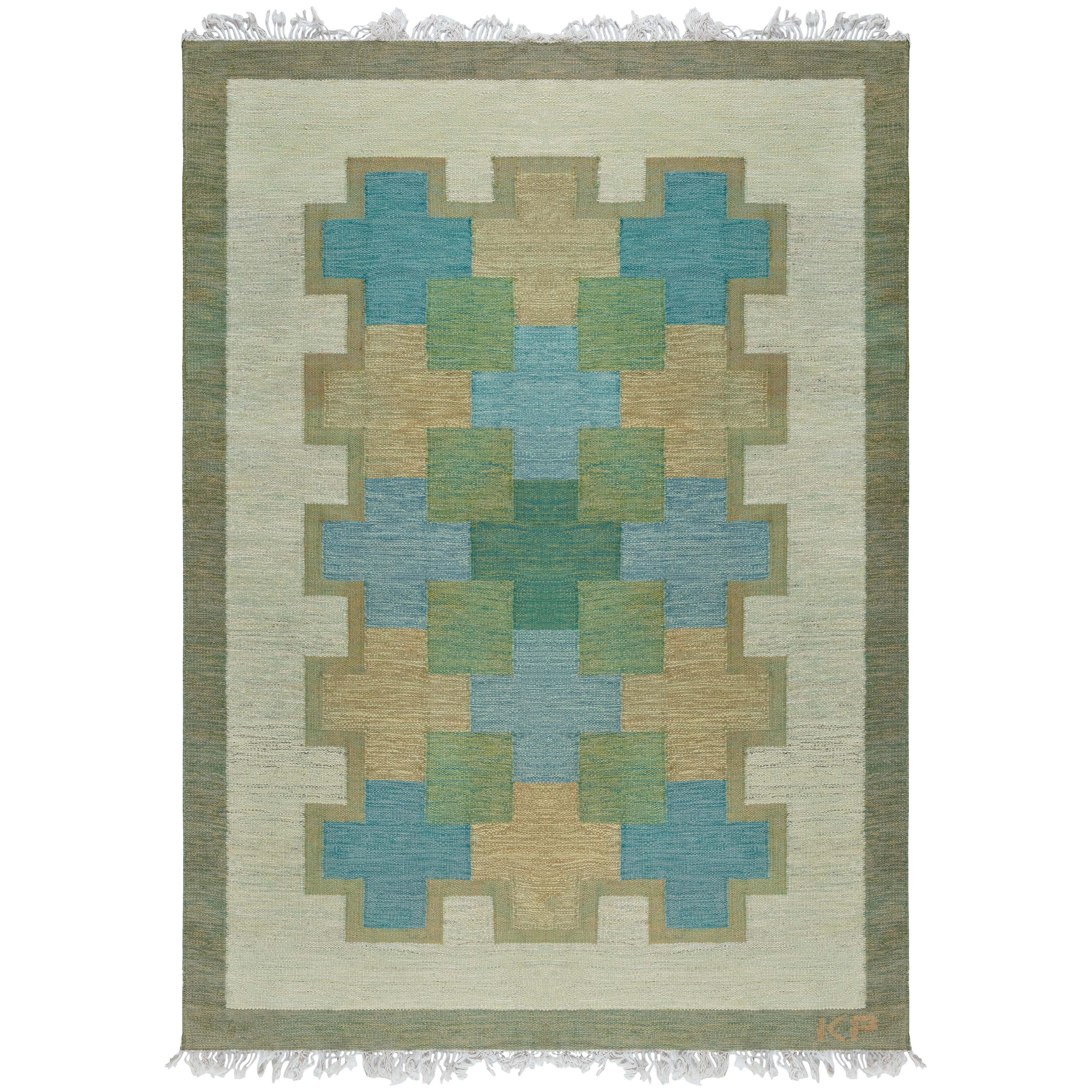 Doris Leslie Blau Vintage Swedish Flat Woven by Kerstin Persson For Sale