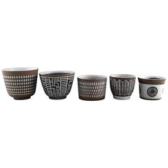 Five Upsala-Ekeby Ceramics Flowerpots/ Plant Pots in Different Patterns, 1960s