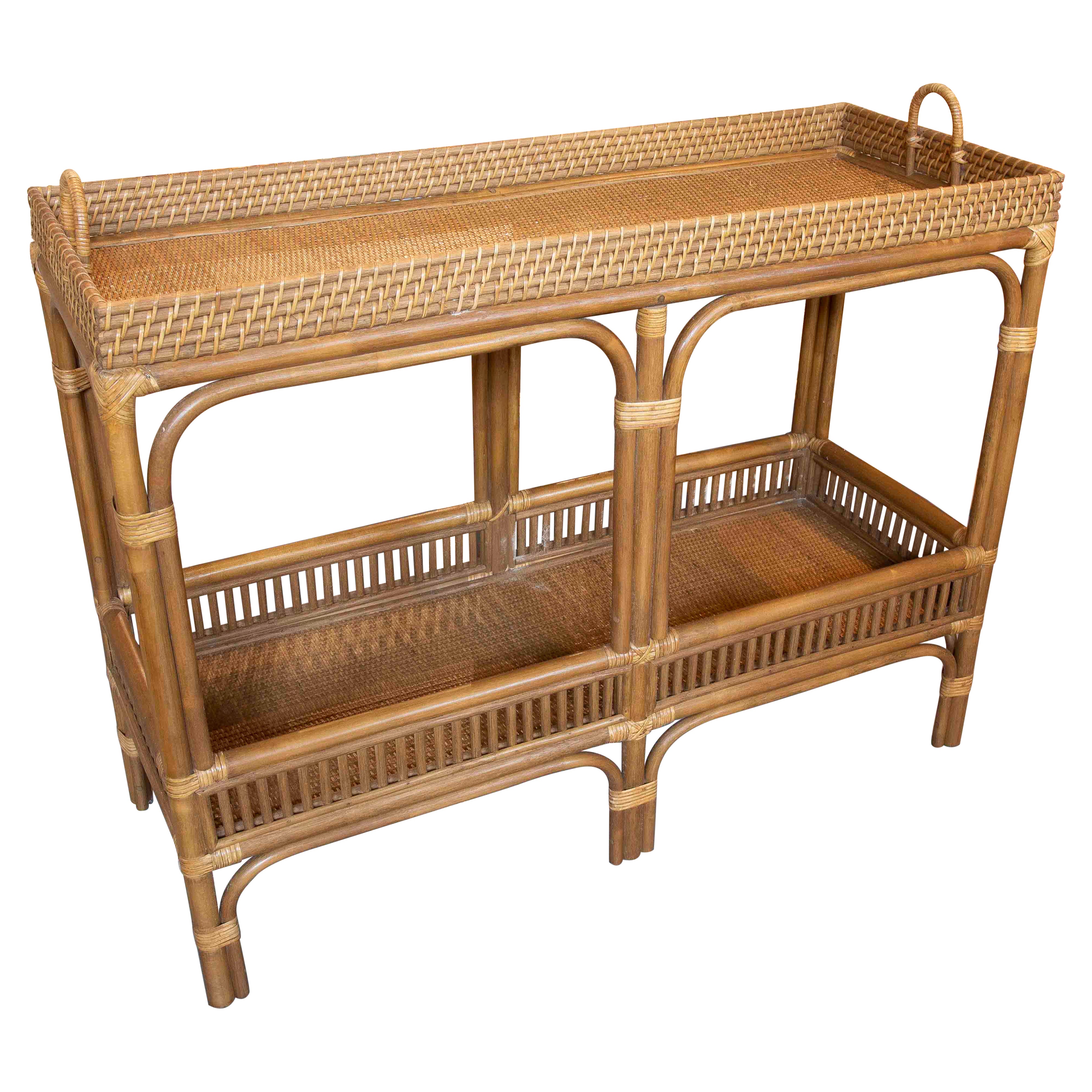 Handmade Bamboo and Wicker Console Table with Handles