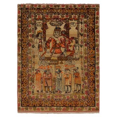 Antiker persischer Malayer Teppich in Beige mit Malereien und Blumen - Rug & Kilim
