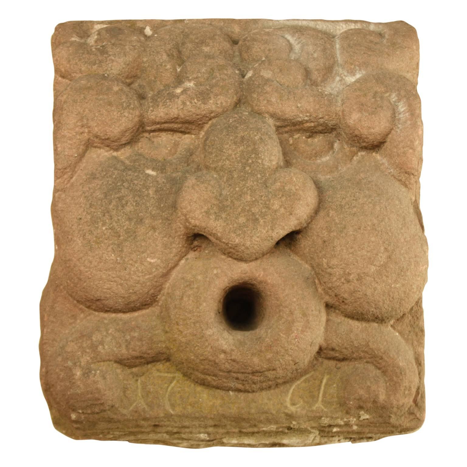 18th Century Carved Stone Gargoyle Head and Water Spout, 1761