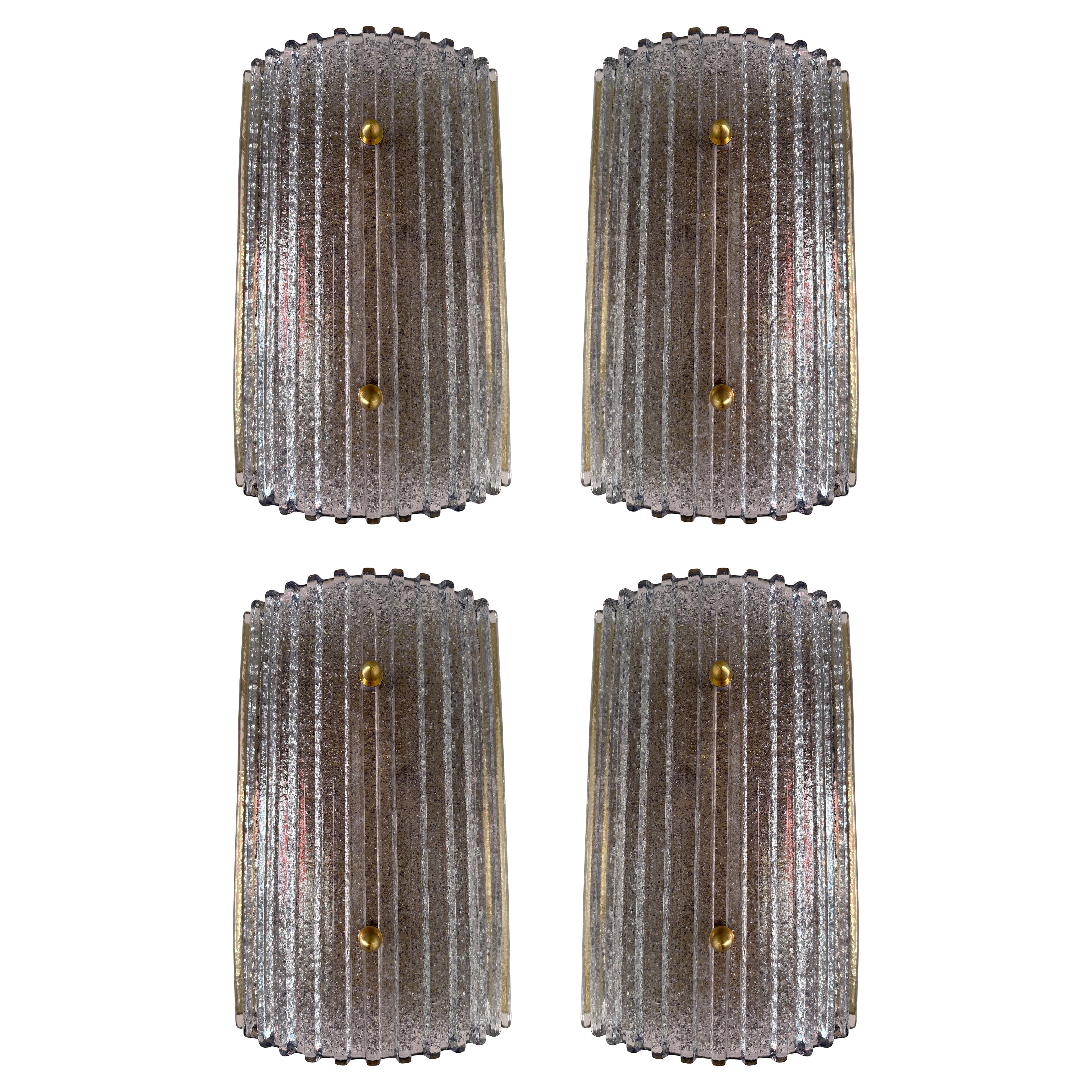 Coppia contemporanea di lampade in vetro di Murano grigio argento e ottone, Italia