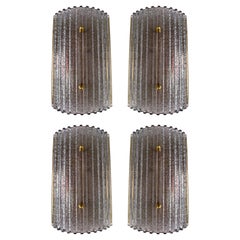 Coppia contemporanea di lampade in vetro di Murano grigio argento e ottone, Italia