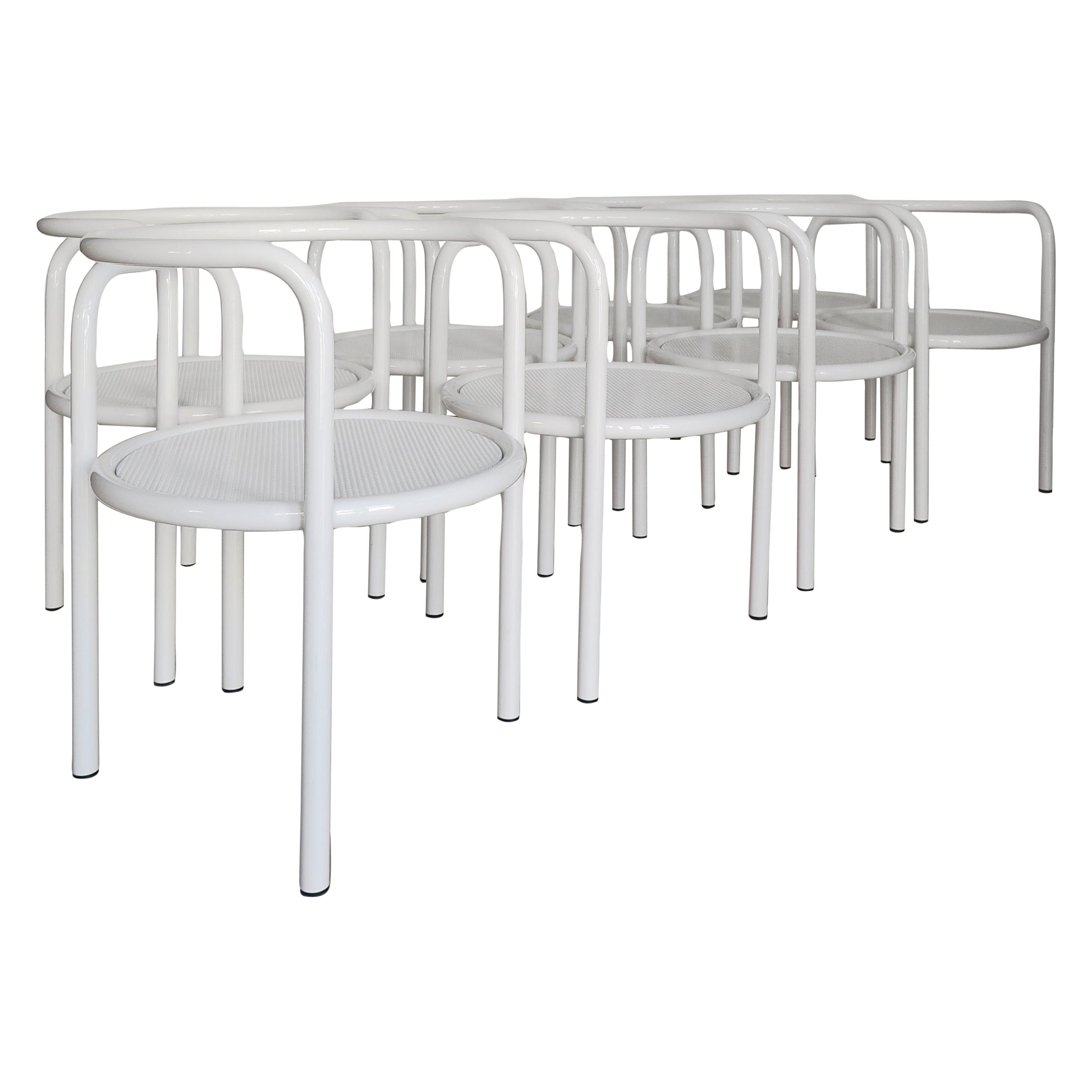 Gae Aulenti for Poltronova "Locus" White Metal Chairs Outdoor Indoor Italy 1960s