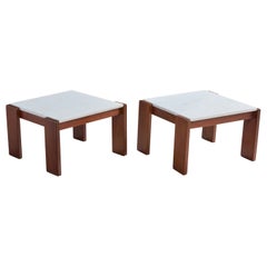 Brazilian Designer, Side Tables, Wood, Marble, Brazil, 1970s
