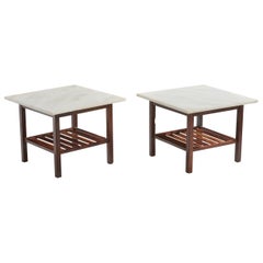 Brazilian Designer, Side Tables, Wood, Marble, Brazil, 1960s