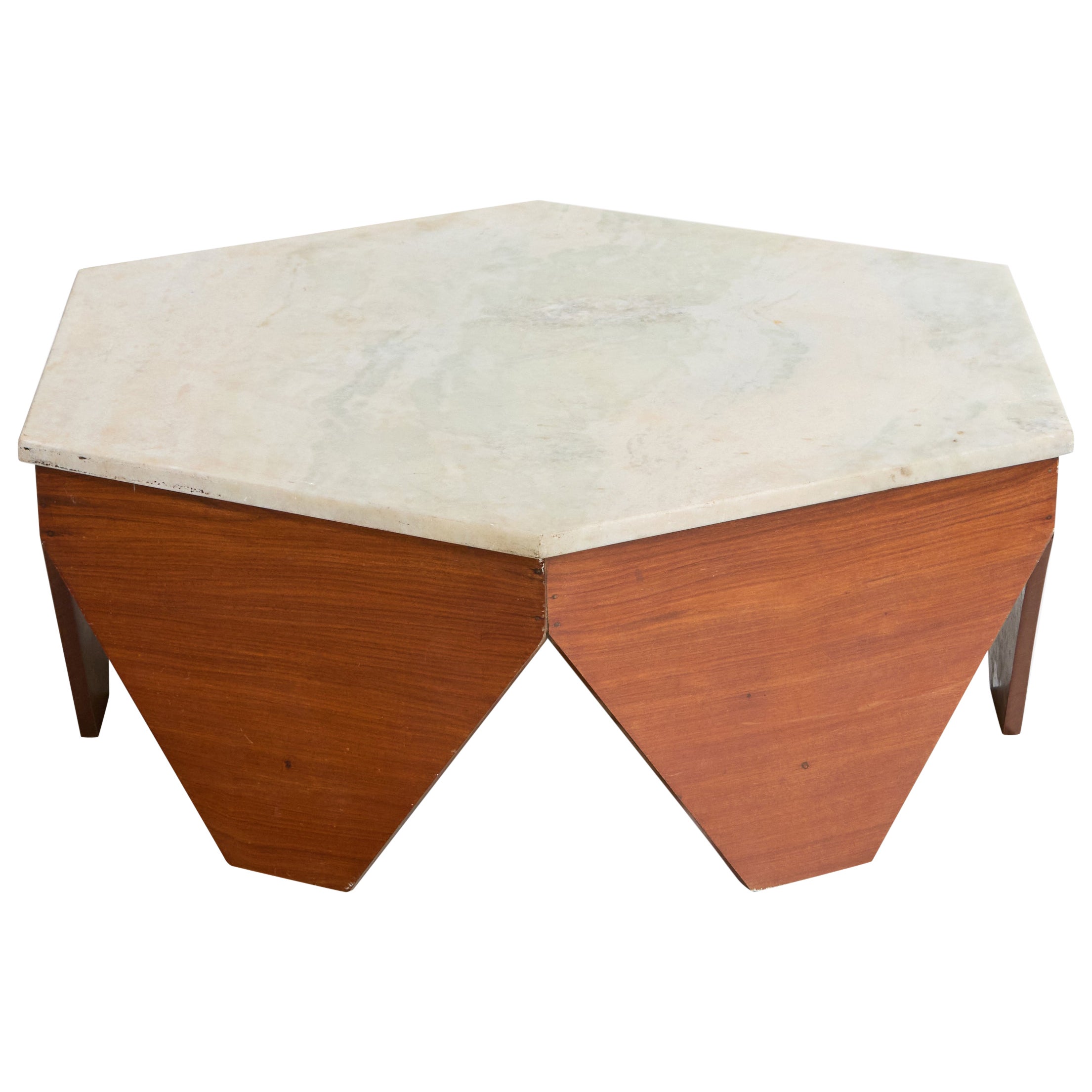 Brasilianischer Designer, Couchtisch, Holz, Marmor, Brasilien, 1950er Jahre