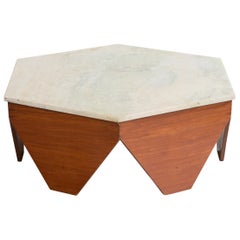 Brazilian Designer, Coffee Table, Wood, Marble, Brazil, 1950s