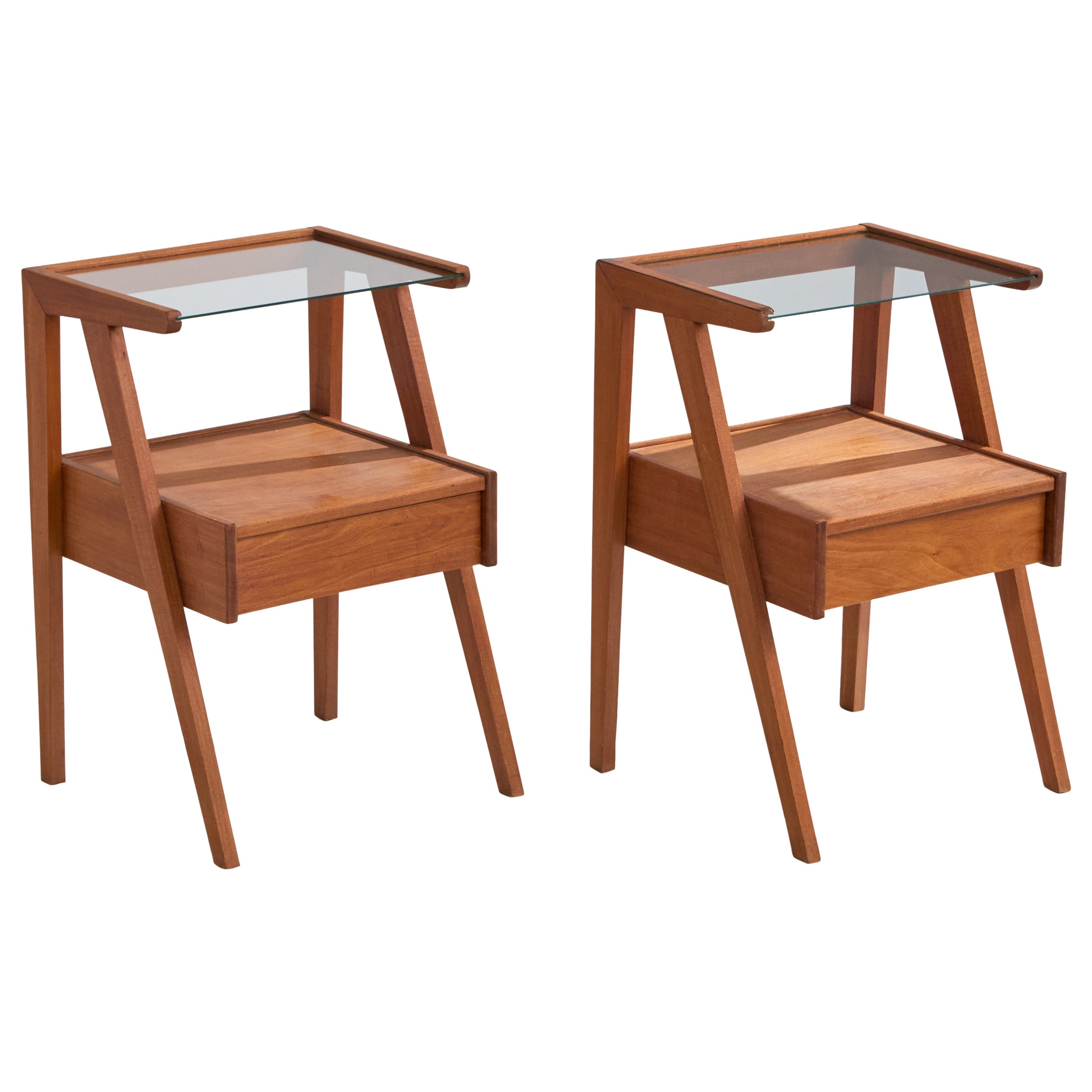 Designer brasiliano, Comodini, Legno, Vetro, Brasile, anni '50
