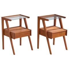 Designer brasiliano, Comodini, Legno, Vetro, Brasile, anni '50
