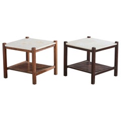 Brazilian Designer, Side Tables, Wood, Marble, Brazil, 1960s