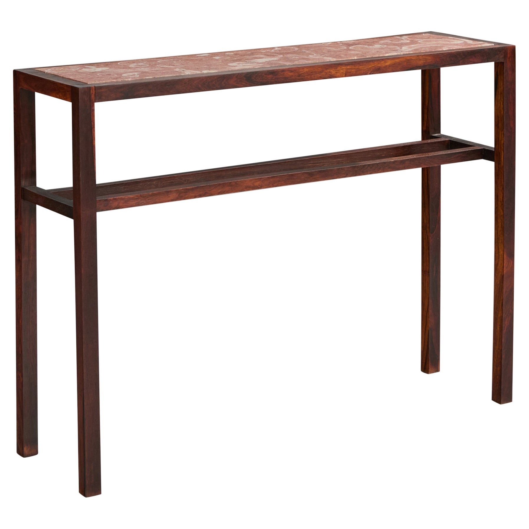 Brasilianischer Designer, Konsolentisch, Holz, Marmor, Brasilien, 1950er Jahre im Angebot