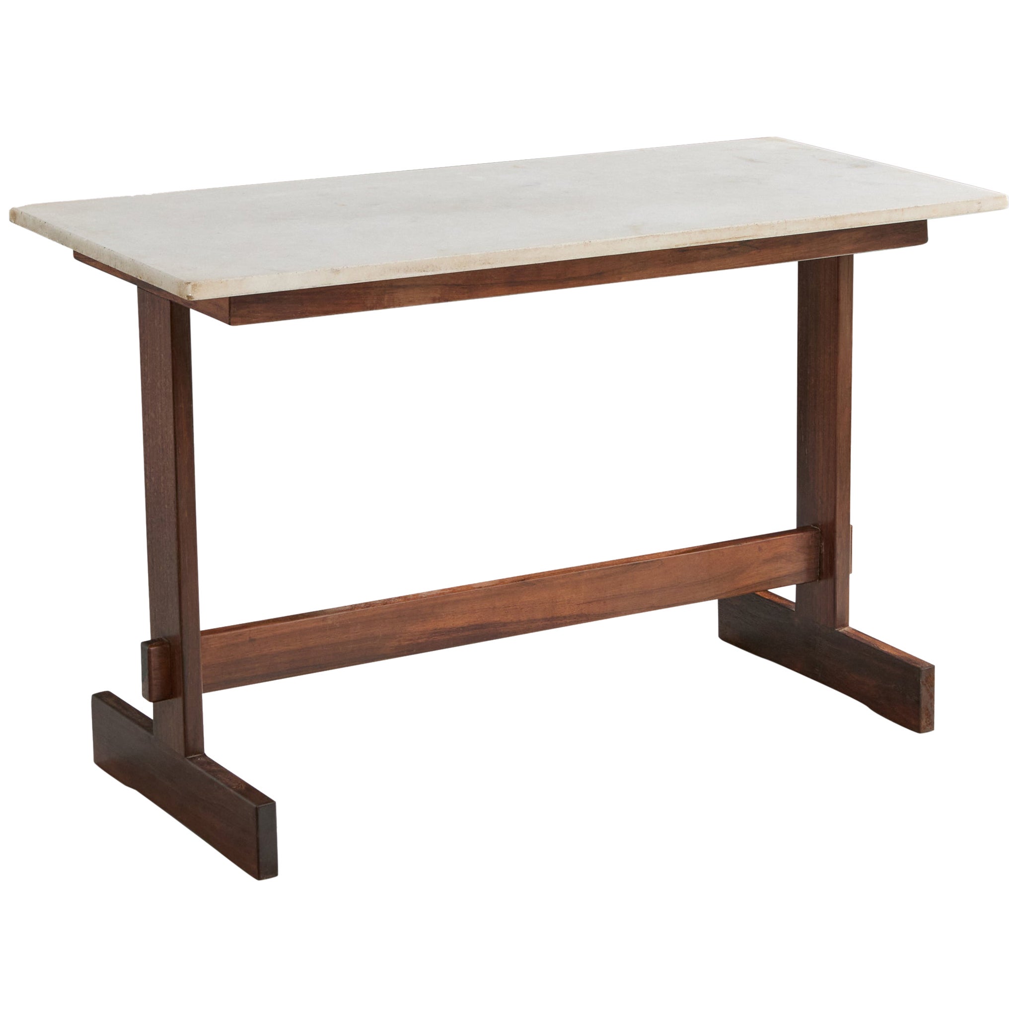 Designer brasiliano, Tavolo consolle, Wood, Marmo, Brasile, anni '60