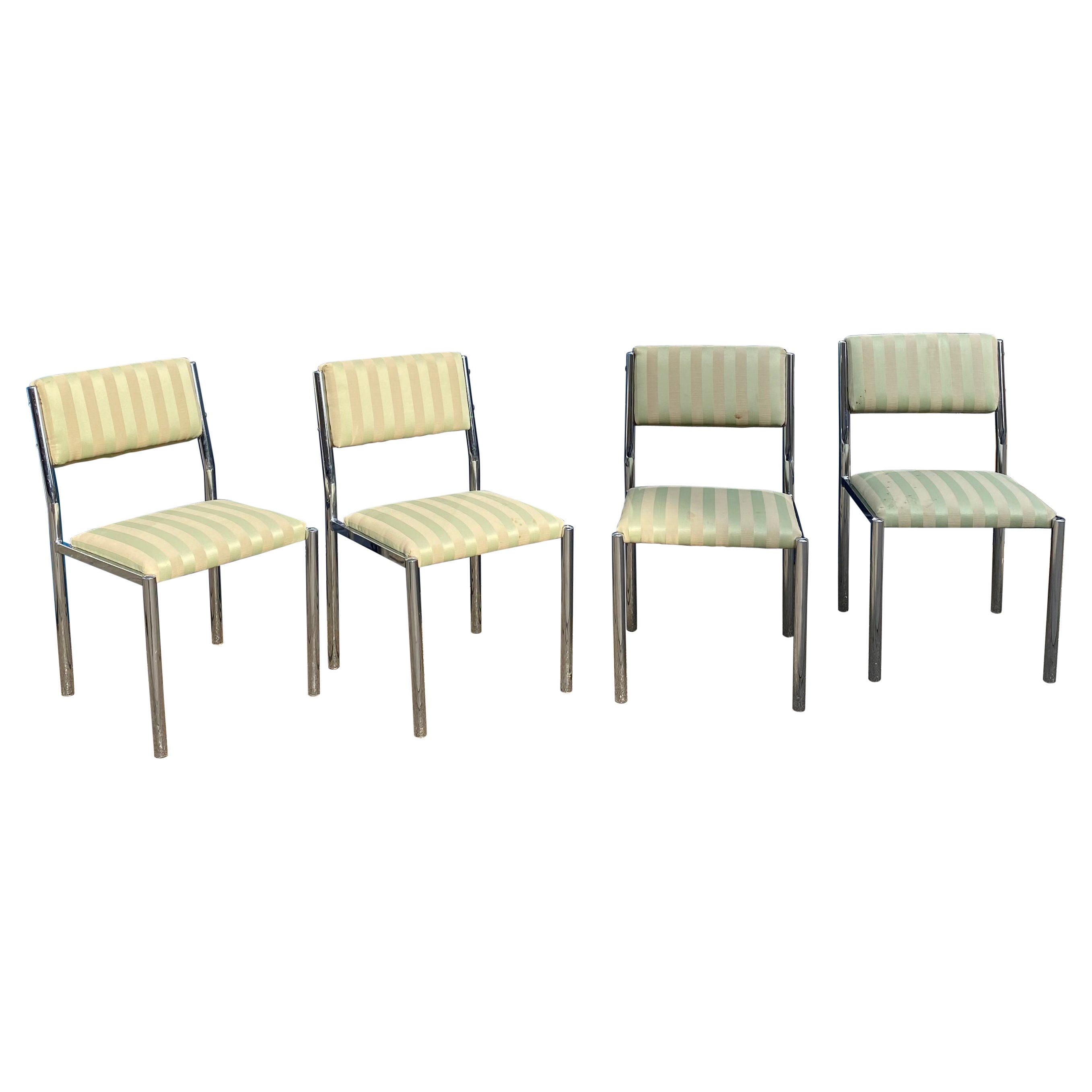 4 x Chrome Dining Chairs 1970s Hollywood Regency Modernist Vintage Table Italian