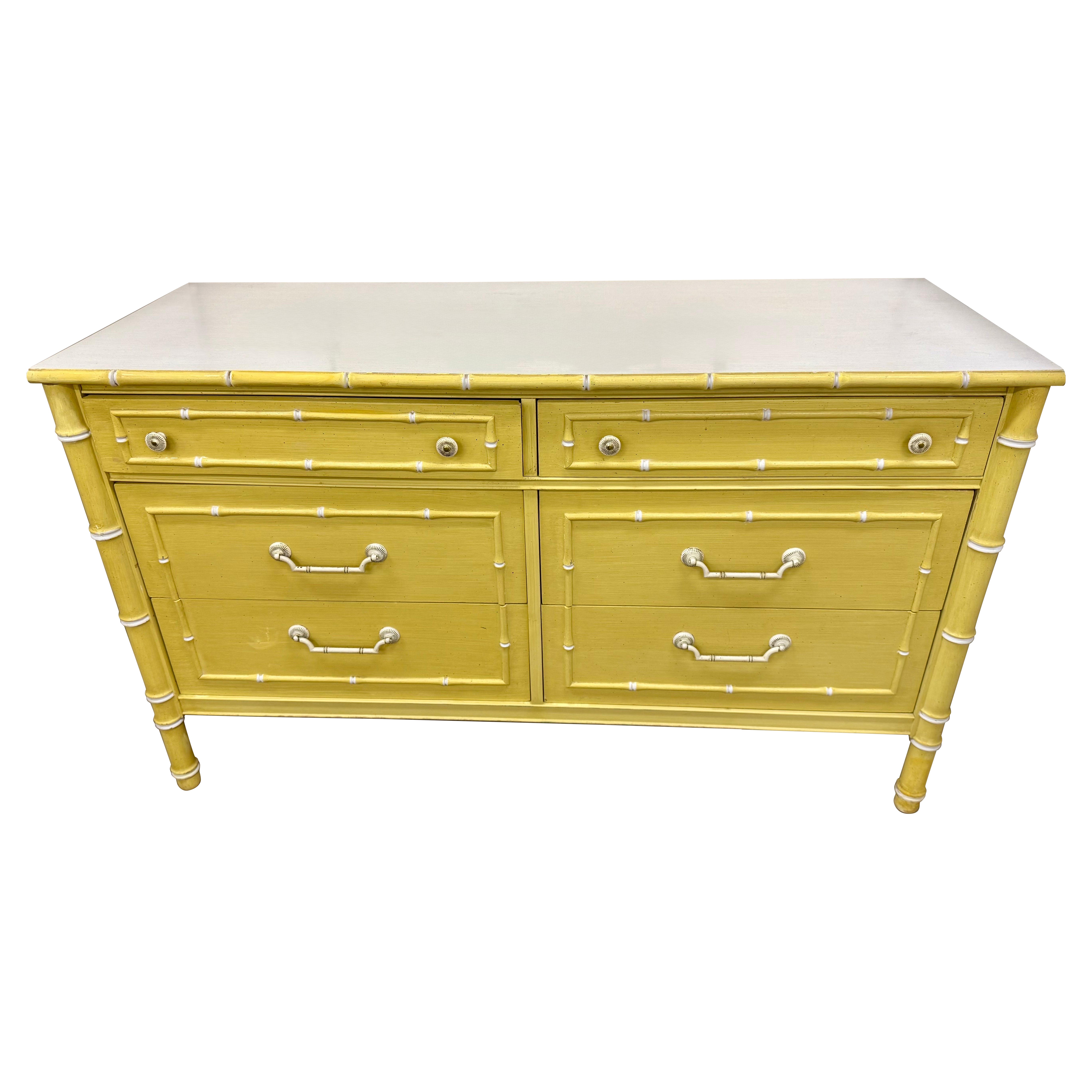 Mid Century Modern Rare Thomasville Allegro Faux Bamboo 6 Drawer Dresser Chest