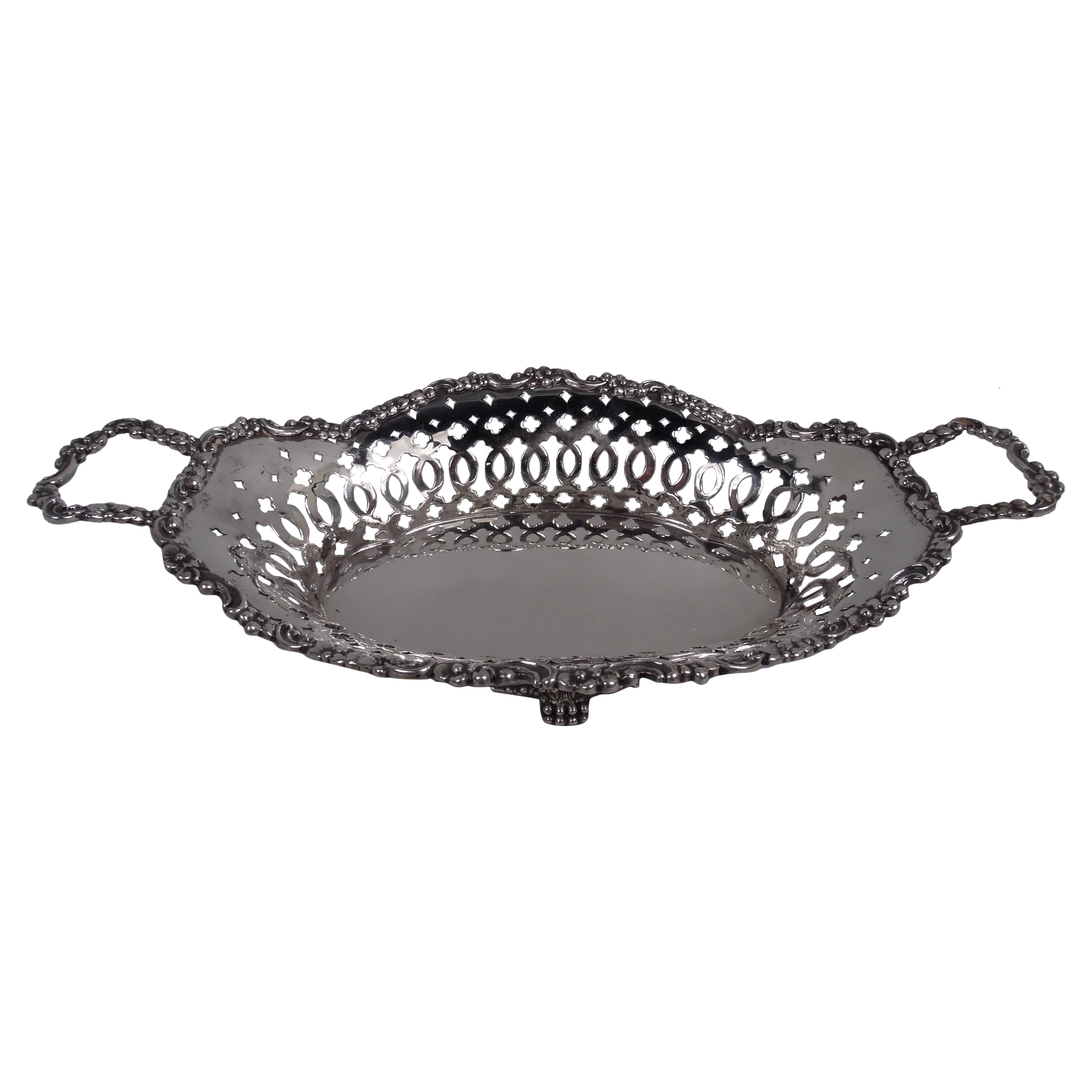 Bandeja para pan antigua Tiffany Edwardian Clásica de plata de ley perforada