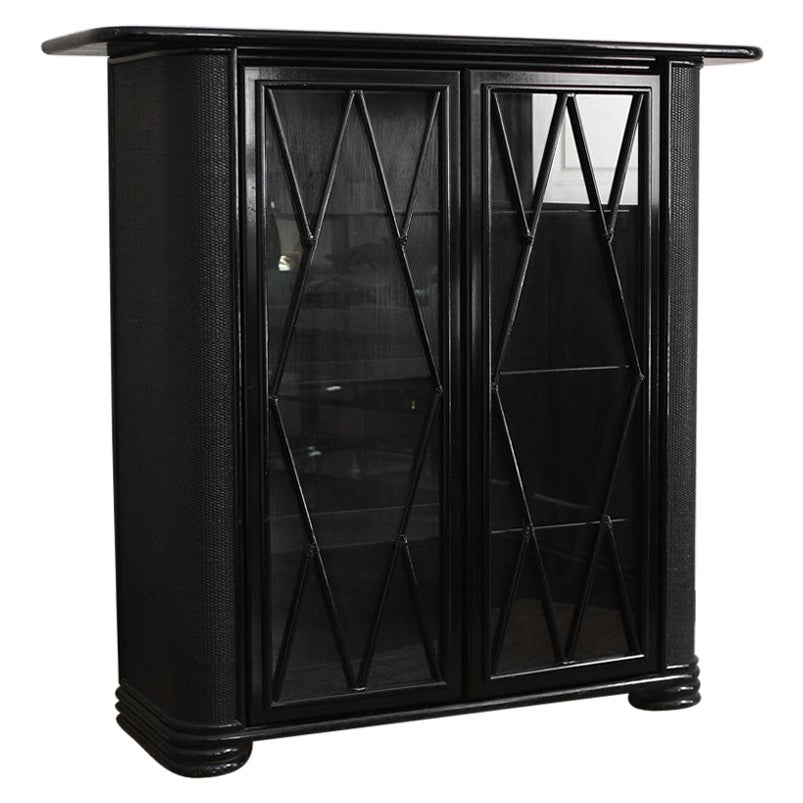 Black Lacquered two-Door Display Cabinet with Glass Shelves