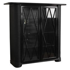 Black Lacquered two-Door Display Cabinet with Glass Shelves
