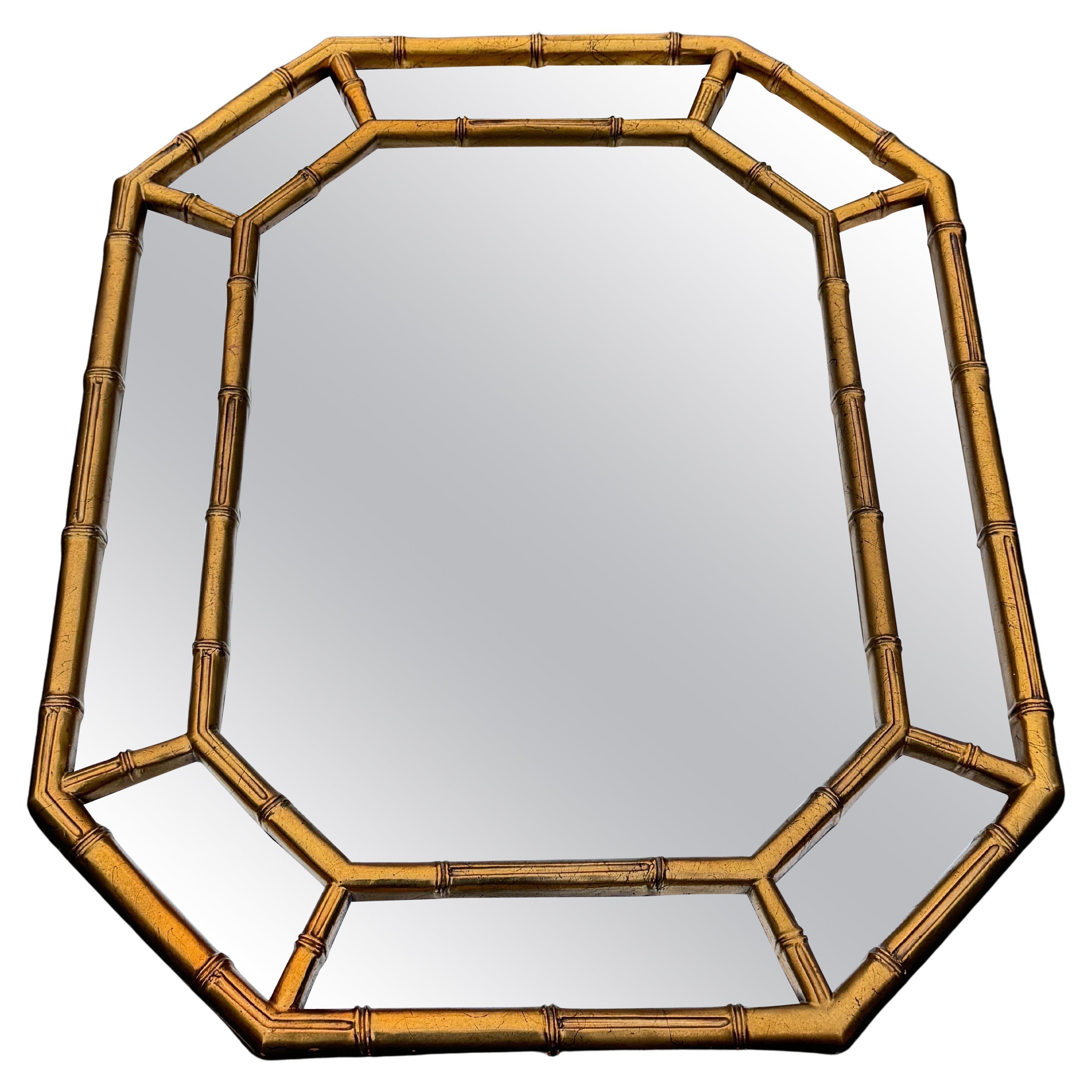 Mid-Century Faux Bamboo Gold Gilt Bamboo Wall Mirror