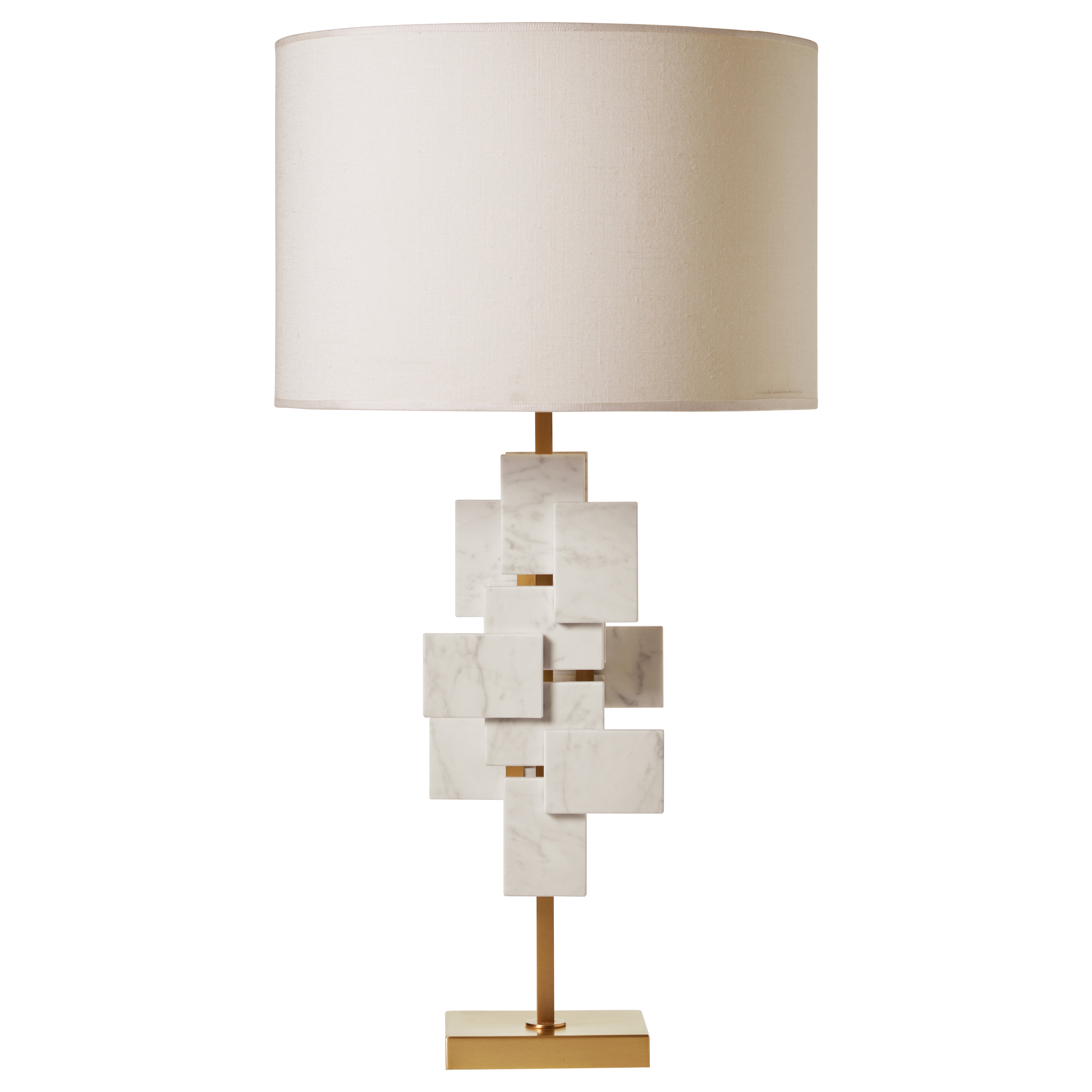 Brass And Carrara Marble Tiles Table Lamp by MATLIGHT Milano