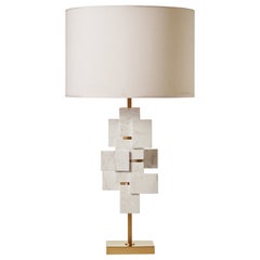 Lampada da tavolo in ottone e piastrelle di marmo di Carrara di Matlight Milano