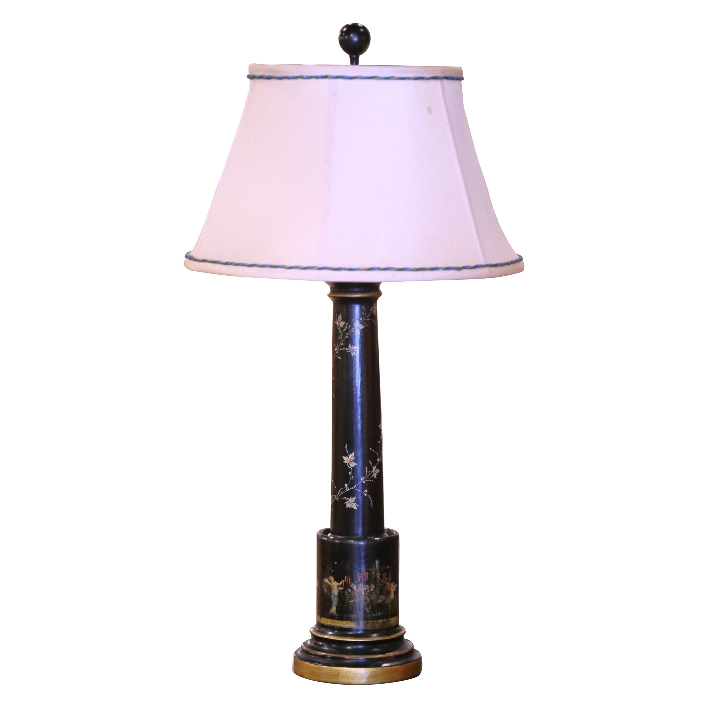 Lampe de table Directoire française du 19ème siècle peinte à la main en tôle