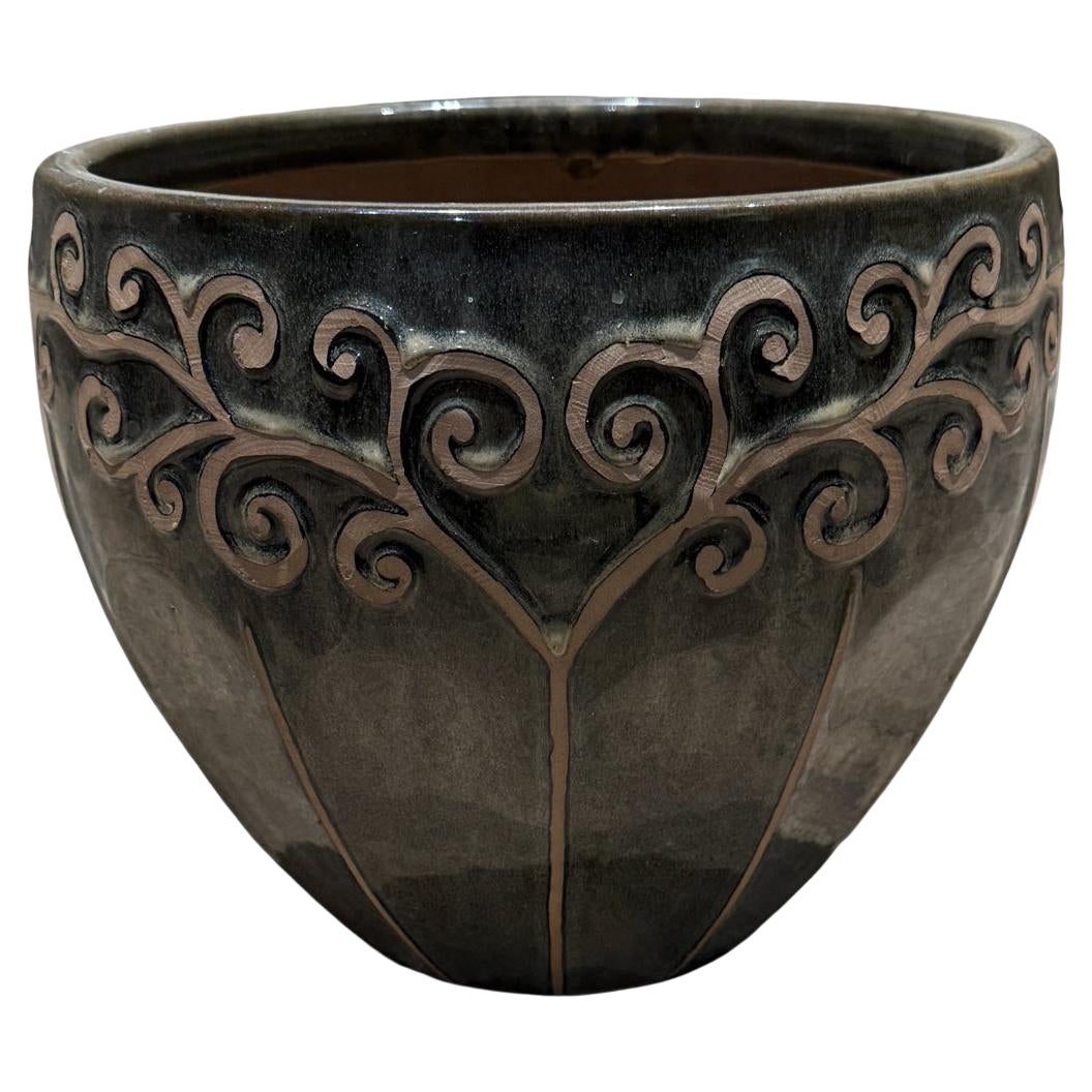 French Art Nouveau Olive-Green Planter Jardinière