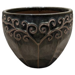 French Art Nouveau Olive-Green Planter Jardinière