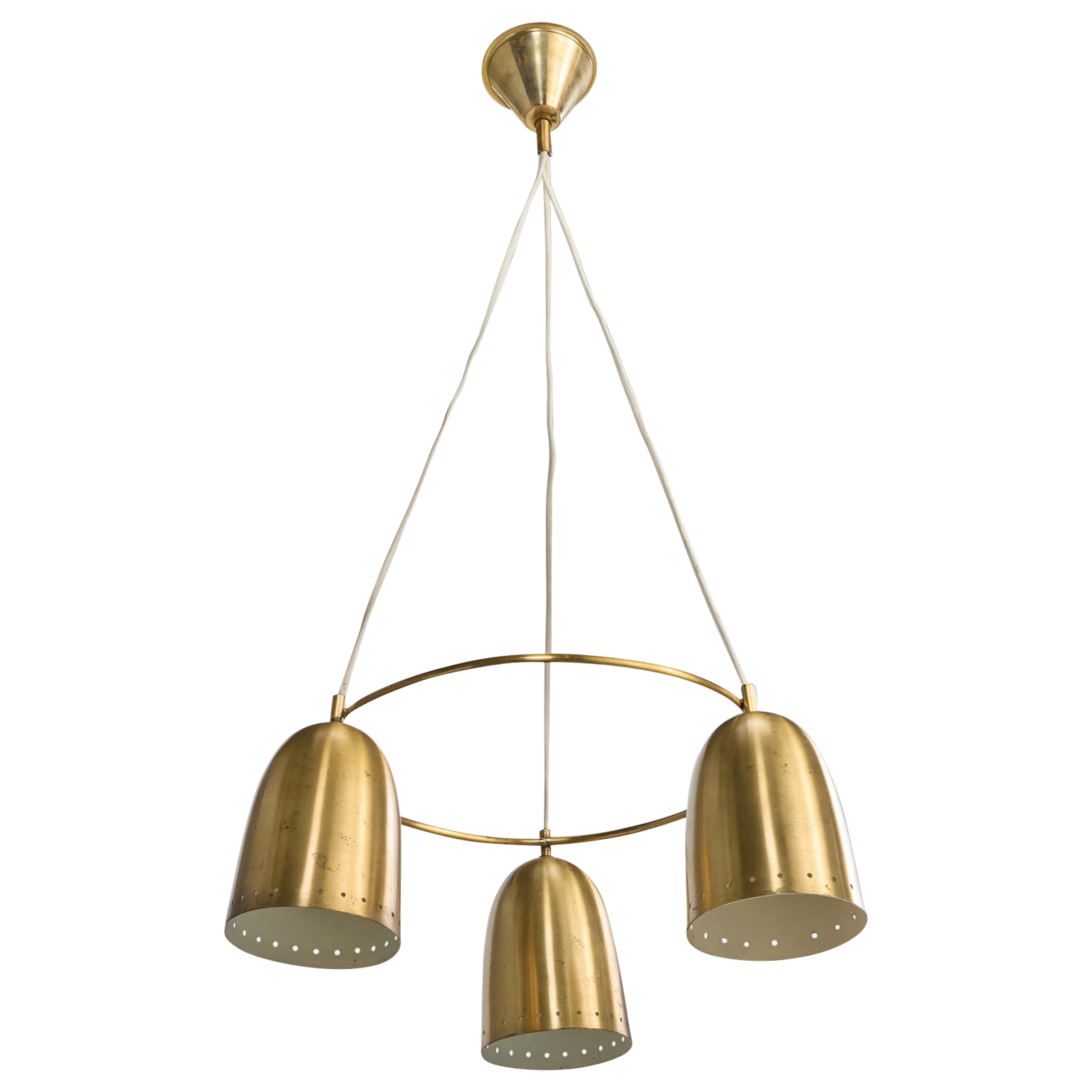 Danish Designer, Chandelier, Brass, Denmark, 1950s