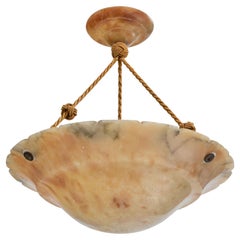 Swedish Designer, Pendant Light, Alabaster, Fabric, Sweden, 1930s