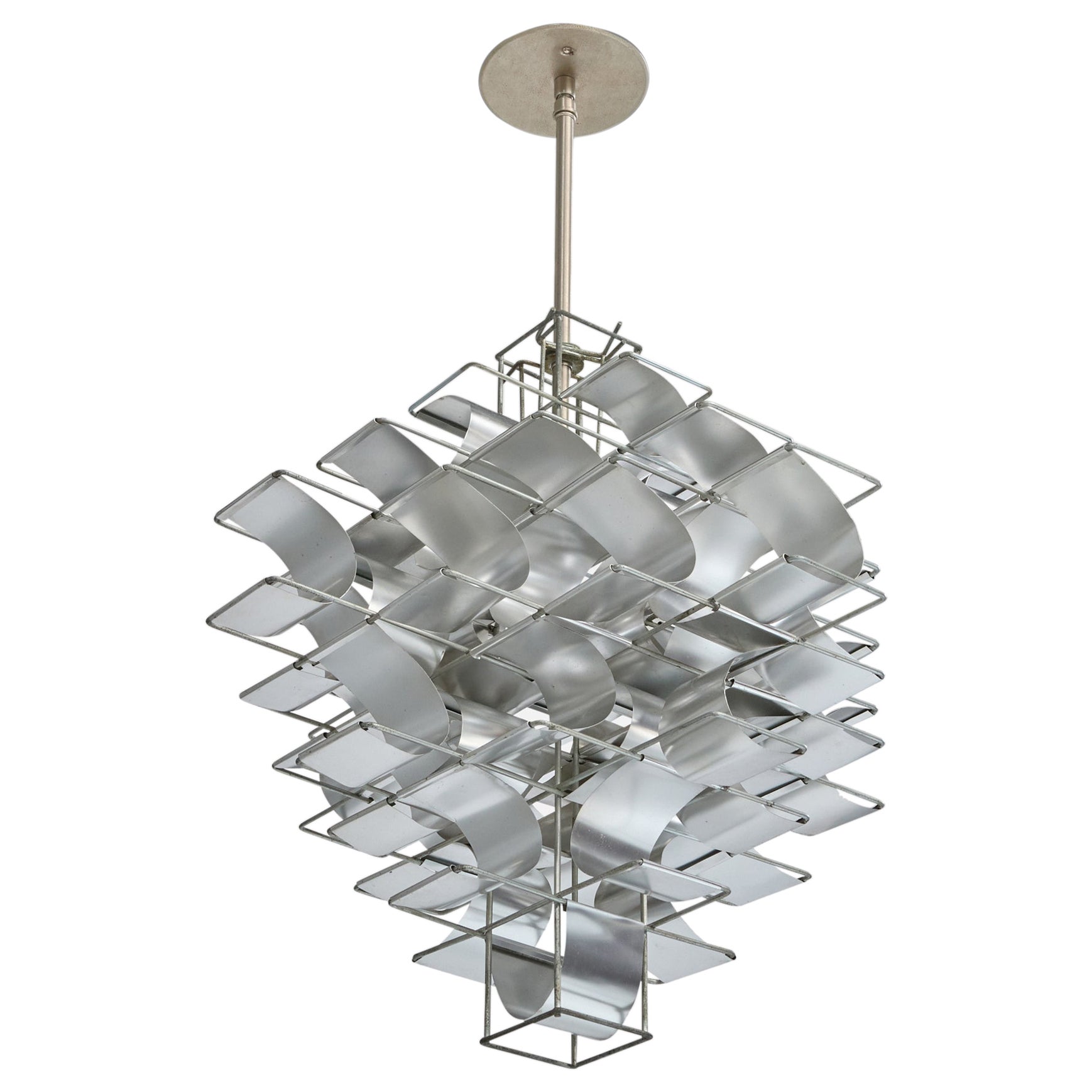 Max Sauze, Pendelleuchte, Aluminium, Stahl, Frankreich, 1970er Jahre