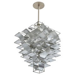 Max Sauze, Pendant Light, Aluminum, Steel, France, 1970s